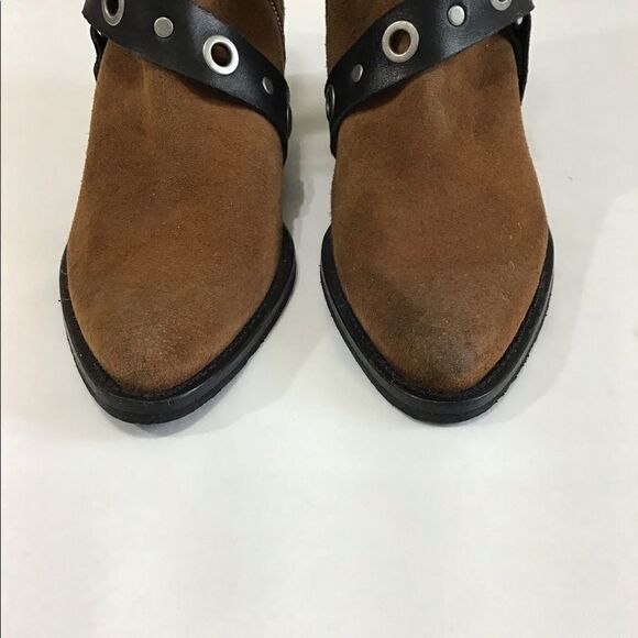 Free People x Farylrobin Brown Tan Suede Ankle Heel Boots Size 6 - Picture 4 of 8